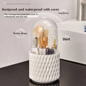 360-rotating makeup brush organizer With Lid Desktop Cosmetic Storage Box